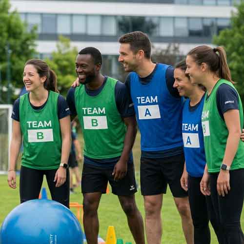 Équipes en team building sportif extérieur